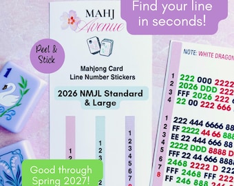 Mahjong Line Number Stickers for 2026 NMJL Card, Standard or Large Size, Mahj Line Finder, Concealed Hands in Red, Mahjong Club Gift
