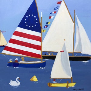 Classic Sailboats Summer Sailing original Acrylic Painting