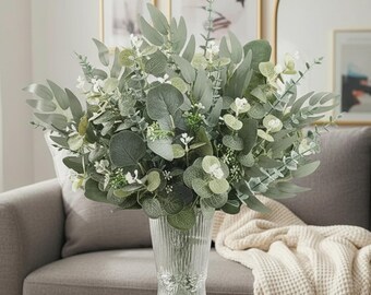 20 Pcs Artificial Eucalyptus Stems, Faux Greenery Vase Fillers, Farmhouse Table Decor, Wedding Bouquet Filler