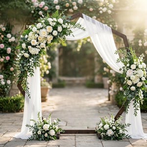 Wedding Arch Wood | 7ft Heptagon Geometric Arch | Rustic Boho Ceremony Backdrop | Outdoor Garden Wedding Arch Frame | Photo Booth Backdrop
