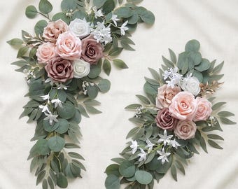 Wedding Corner Swag Set of 2 | Wedding Arch Swag Silk Roses | Floral Tiebacks | White Blush Navy Burgundy Purple Blue | Ceremony Arch Flower