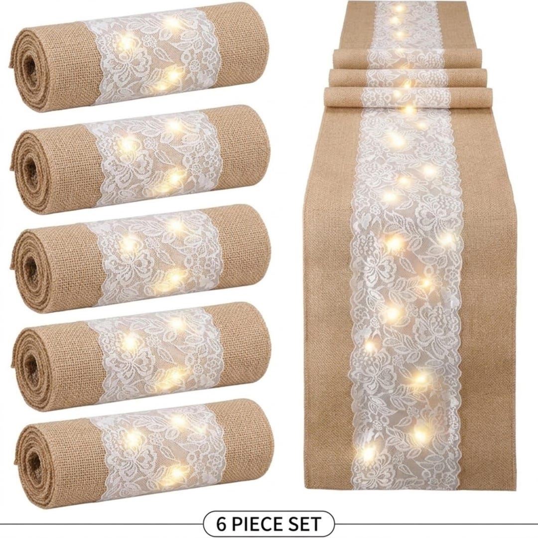 Console Table Runner | Burlap Lace Table Runner With LED Lights ...