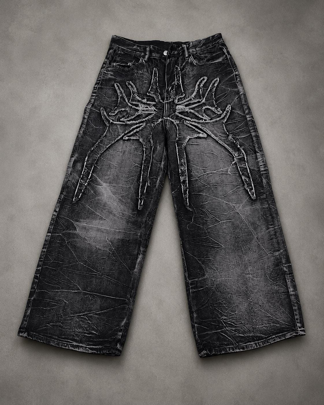 Tribal denim pants black y2k grunge sk8