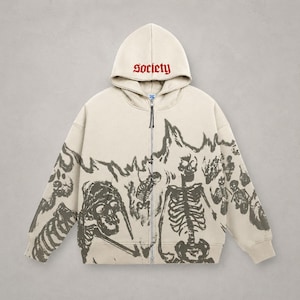 Y2k Grunge Skeleton Skull Zip up Hoodie - Etsy