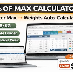Weightlifting Percentage Calculator | % of Max Training | Plate Loader | Excel