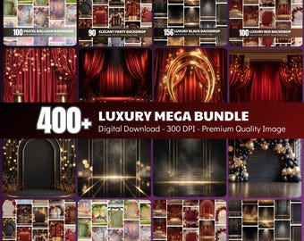 400+ Luxus Mega Bundle Backdrop: Schwarz,Rot,Gold Vorhänge, Ballons, Kappen (Digitaler Download)