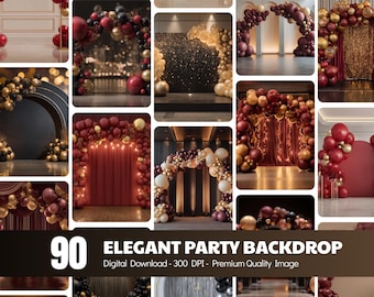 Bogen Ballongirlande Backdrop Kit: Burgund, Gold, Schwarz (Digitaler Download)