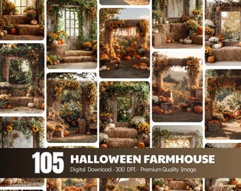 Autumn Harvest Archway Backdrop (Digital Download) – Pumpkins, Sunflowers, Hay Bales