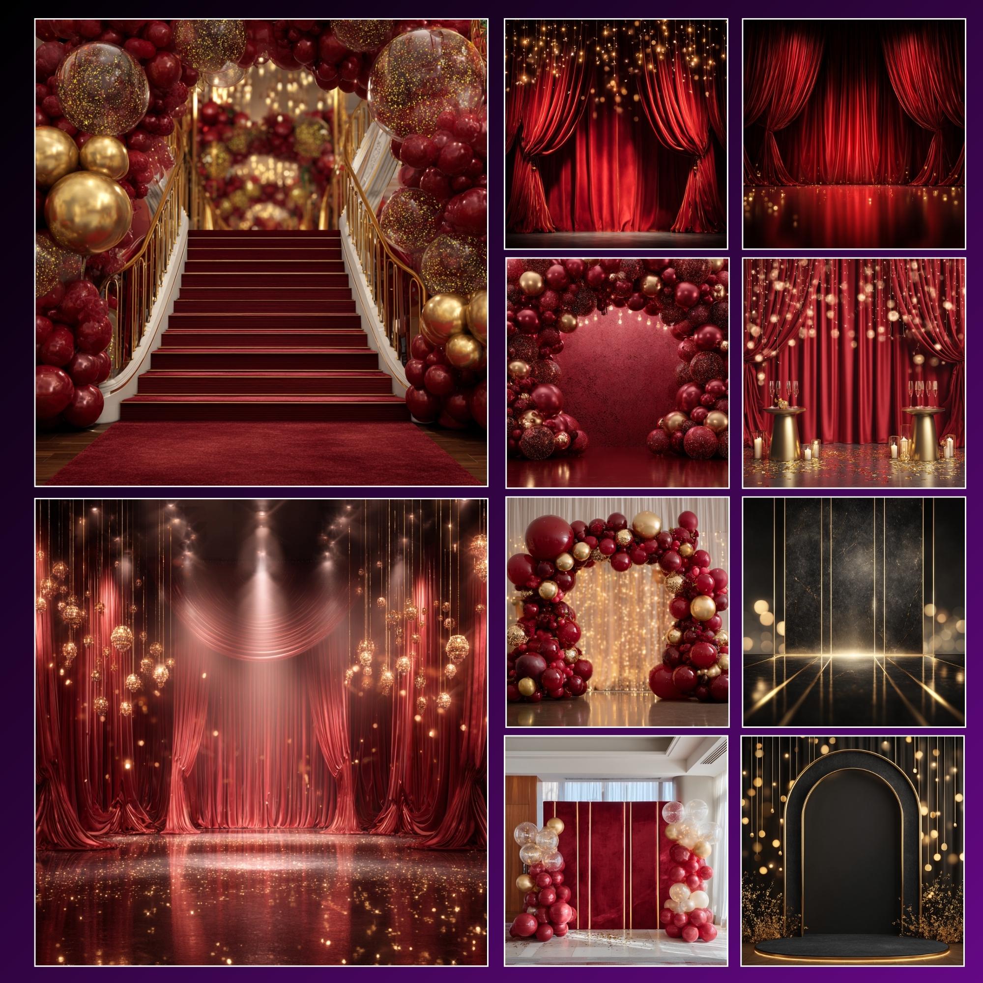 400+ Luxury Mega Bundle Backdrop : Black,red,gold Drapes, Balloons ...