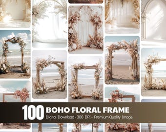 Boho Strand Hochzeit Torbogen Blumenrahmen Digitaler Hintergrund (Seitenverhältnis 4: 5)