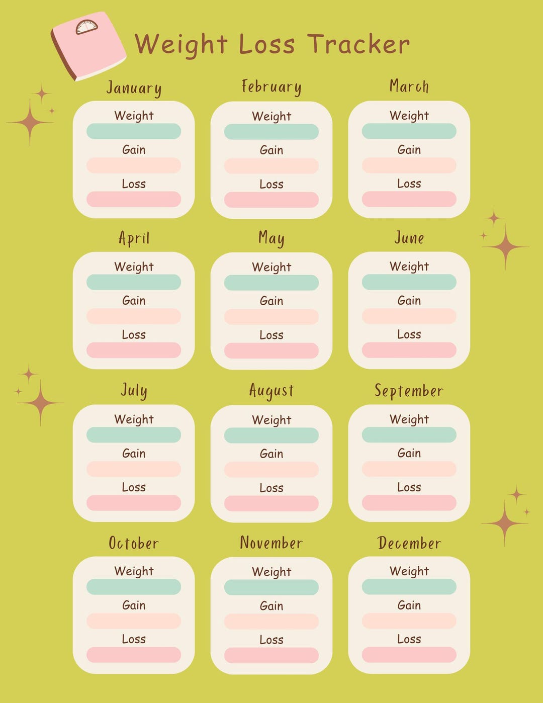 Monthly Weight Loss Tracker Printable | Fitness Planner (digital Download) - Etsy