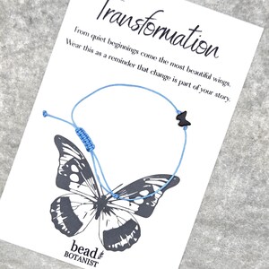 Butterfly Transformation Wish Bracelet, Adjustable or tie with gold or black butterfly bead, Happy Jewelry