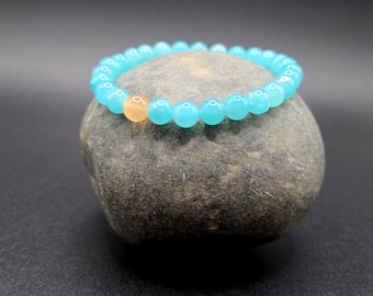 Water & Fire Bracelet – Amazonite (AAA transparent) and Orange Selenite, Elemental Jewelry, Calming Amazonite, Nature Lover Gift
