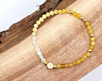 Happy Daisy Yellow Opal Bracelet, Nature Lover Gift, Cheerful Flower-inspired, Bracelets for Conservation, October Birthstone Gift