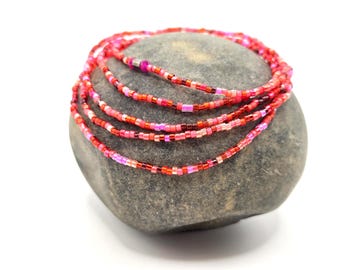 Love Potion - Delicate Beaded Wrap Bracelet | Valentine’s Day Jewelry | Romantic Pink & Red Glass Bead Bracelet | Handmade Gift for Her