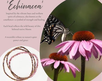 Delicate Pink Tourmaline Bracelet Wrap, Coneflower-Inspired Gemstone Bracelet, Nature Lover Gift