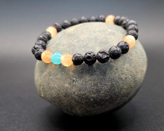 Water & Fire Bracelet – Amazonite (AAA transparent) Lava Stone and Orange Selenite, Elemental Jewelry, Calming Amazonite, Nature Lover Gift