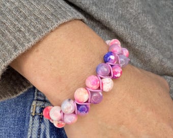 Braided Orchid Fire Agate Bracelet – Adjustable Nature-Inspired Jewelry for Passion, Strength and Natural Beauty, Bracelets for Wildlife