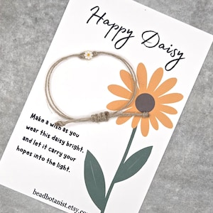 Happy Daisy Wish Bracelet, Adjustable with gold daisy bead, Happy Jewelry, Floral, Wildflower