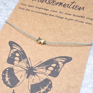 Transformation Wish Bracelet, Adjustable or tie with gold or black butterfly bead, Happy Jewelry