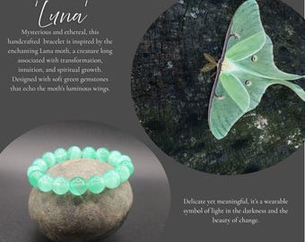 Luna Moth Dreams - Green Selenite Bracelet, Nature Lover Gift, Bracelets for Wildlife