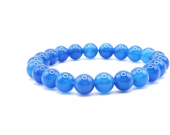 Blue Agate Bracelet, Layering, Birthstone Gift, Stacking, Beaded Bracelet, Nature Lover Gift