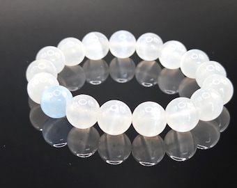 Moon & Sky Selenite Bracelet – White Selenite with Sky Blue | Nature Inspired Gift, Calming Crystal, Natural Healing and Stress Relief Gift