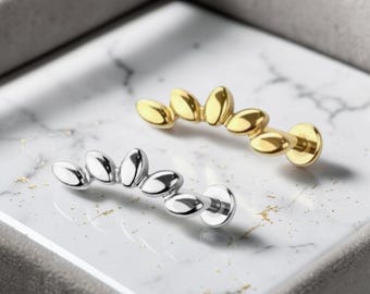 Titanium Flat Back Stud Earrings | Minimalist Leaf Design, Hypoallergenic Cartilage Jewelry