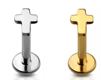 Cross Implant Grade Titanium Flat Back Stud Earrings-hypoallergenic, cartilage and everyday minimal jewelry.
