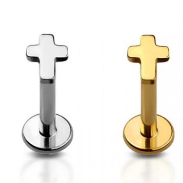 Pendientes de botón planos de titanio de grado médico con forma de cruz: hipoalergénicos, ideales para cartílago y como joyería minimalista para el día a día.