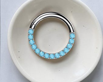 16G Turquoise Hinged Clicker Ring | Titanium Segment Hoop for Septum, Nose, Daith & Cartilage Piercings
