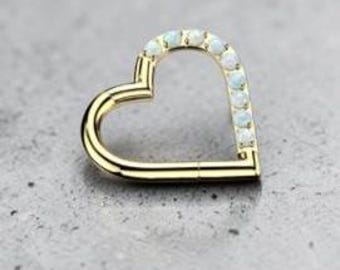 16G Heart Opal Clicker Hoop | Hinged Segment Titanium Piercing Jewelry