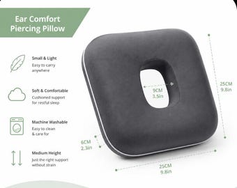 Almohada para perforación de oreja / Almohada para personas que duermen de lado / Cojín para aliviar la presión / Almohada para la cicatrización de perforaciones / Lavable a máquina