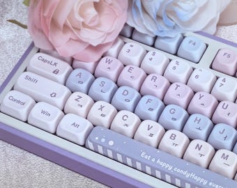 130 Key Candy Color Keycaps Set, PBT Keycaps for Mechanical Keyboard, Korean Japanese French AZERTY Layout, Cute Keyboard Keycaps