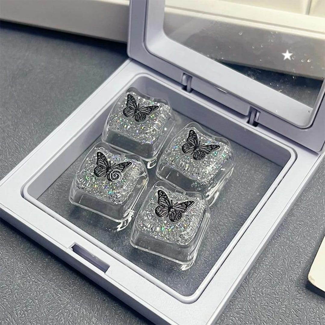 1pcs Handmade Translucent Butterfly Glitter Resin Keycap, ESC WASD ...