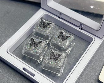 1Pcs Handmade Translucent Butterfly Glitter Resin Keycap, ESC WASD Decorative Keycap for Mechanical Keyboard