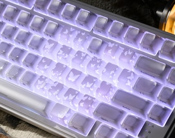 White Butterfly Heart Keycaps Set OEM Profile RGB Compatible 21 Decorative Key Caps for Mechanical Keyboard DIY
