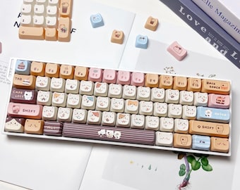 Sea Salt Cat Pink Keycap Set MOA Profile Replacement for 61 64 68 84 87 96 104 Layout Mechanical Keyboard