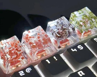 Translucent Gypsophila Dried Flower Resin Keycap for Mechanical Keyboard Cross Stem Compatible