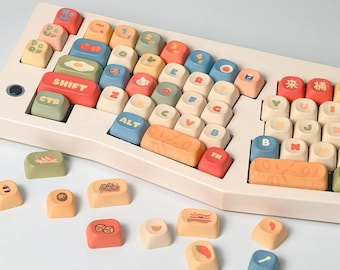 Instant Noodle Theme Keycap Set MOA Profile Cute Cartoon PBT Keycaps 5 Side Dye Sub Keycaps for Mechanical Keyboard