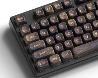 MOA Profile Dark Walnut Wood Theme PBT Dye Sub Keycaps Set 130 Keys for 61/87/104 Mechanical Gaming Keyboard Custom Keycap Set