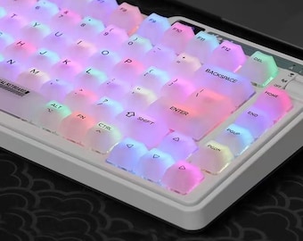 Milky White Transparent Keycaps Set, Frosted Matte PC Keycaps, 122 Keys Cherry Profile, Russian Korean Layout Keyboard