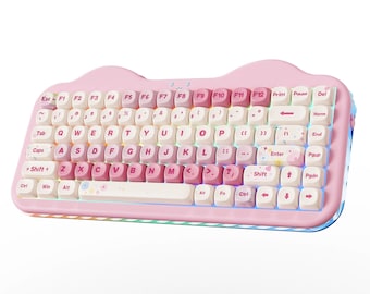 Pink Mechanical Keyboard 75% Hot Swap RGB Keyboard Gasket Mount Creamy Typing Cute Design for Windows Mac Gaming
