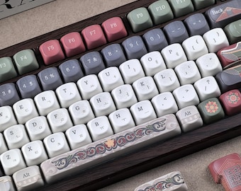 Korean Hangul Keycaps Set, Gyeongbokgung Palace Design, Side Engraved Translucent PBT Keycaps, ISO Layout Mechanical Keyboard