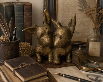 Vintage Cast Metal Scottie Terrier Pair Figurine – Aged Brass Tone Dog Decor