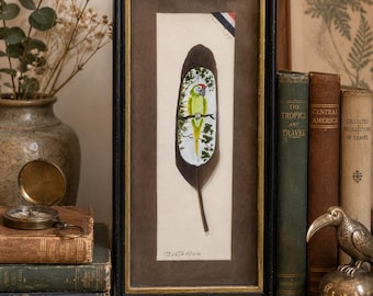 Vintage Costa Rica Hand-Painted Feather Art – Framed Tropical Parrot Wall Decor