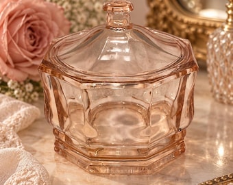Vintage Indiana Glass Pink Covered Candy Dish 5.5” | Blush Glass Trinket Jar | Lidded Vanity Bowl | Vintage Pink Glass