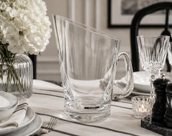 Vintage Polish Crystal Modern Slanted Pitcher | III STATE™ Made in Poland | Heavy Contemporary Glass Water Pitcher | Sculptural Barware