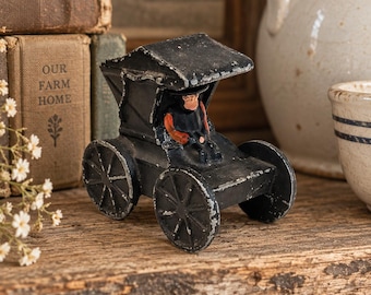 Vintage Carriage Salt Shaker | Miniature Black Buggy with Driver | Primitive Farmhouse Decor | Antique Style Kitchen Collectible
