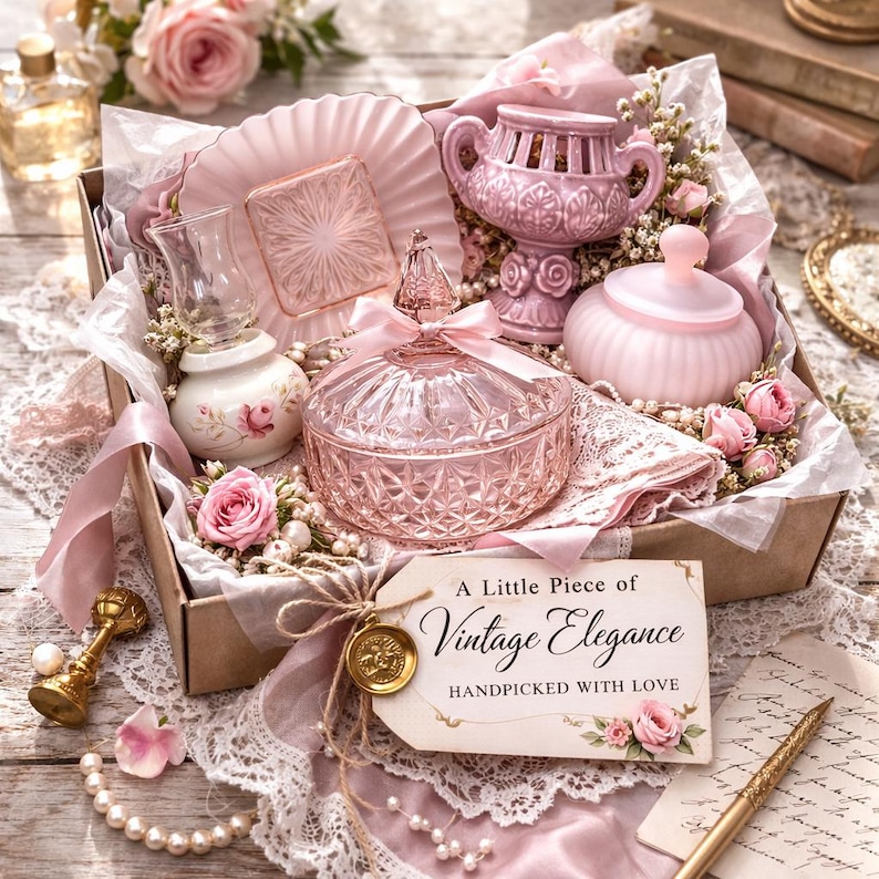 Pink Decor Vintage Mystery Box | Blush Decor, Pink Glass & Curated ...